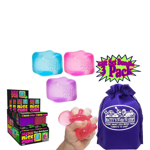 NeeDoh Sensory Toy Complete Gift Set Party Bundle with Storage Bag - 3 Pack (Purple, Pink & Blue) - Image 2